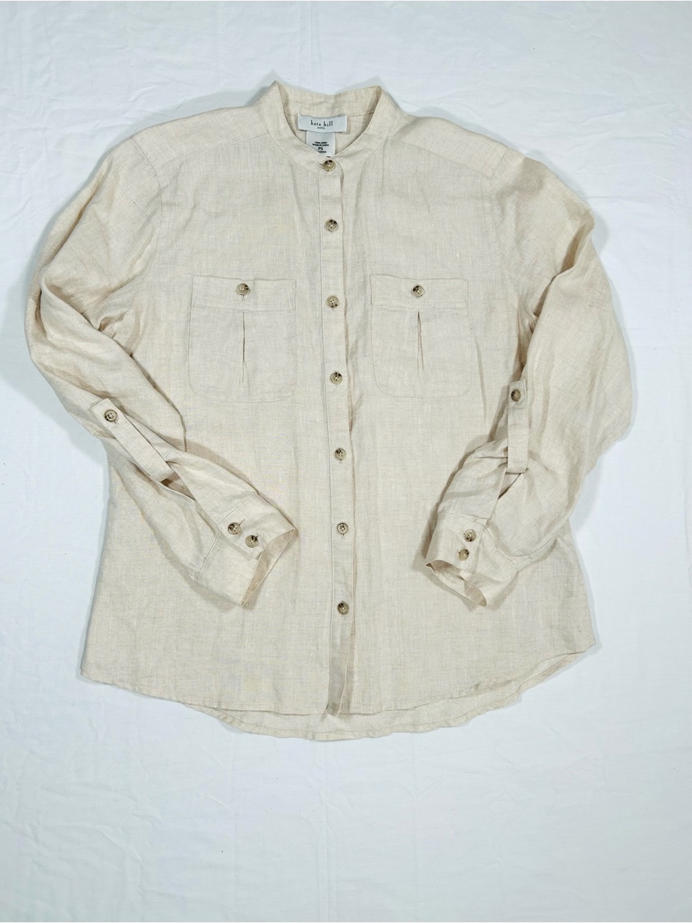 Vintage Kate Hill Women’s 100% Linen Button Up Long Sleeve Shirt